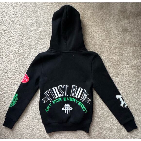 First Row Art Dept graphic fleece Varsity hoodie with patches Small New Nwt - Picture 2 of 12